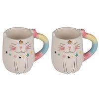 Set van 2x stuks bekers/mokken eenhoorn kat/poes 13 cm