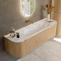 Badmeubel Mondiaz Kurve-Dlux | 160 cm | Meubelkleur Oak | Wastafelkleur Glace | Solid surface | Midden spoelbak | Zonder kraangat(en)