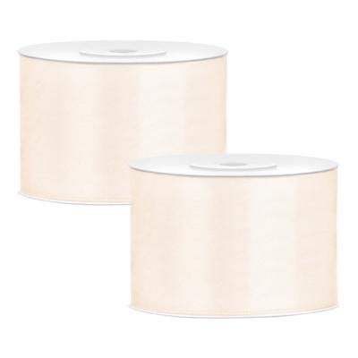 Partydeco Cadeaulint - 2x - ivoor - 5 cm x 25 meter - satijn - sierlint - inpakken - decoratie