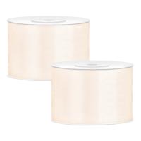 Partydeco Cadeaulint - 2x - ivoor - 5 cm x 25 meter - satijn - sierlint - inpakken - decoratie