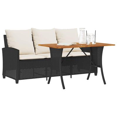 Tuinbank 3-zits met kussens & tafel poly rattan zwart