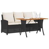 Tuinbank 3-zits met kussens & tafel poly rattan zwart