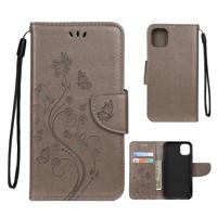 Voor iPhone 11 Pro Max butterfly flower patroon horizontale Flip lederen draagtas met houder & kaartsleuven & portemonnee (grijs)