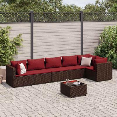 7-delige Loungeset met kussens poly rattan bruin