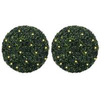Kunstbuxusballen met LED-verlichting 2 st 52 cm groen