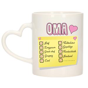 Cadeau koffie/thee mok voor Oma - roze - de leukste Oma briefje - keramiek - 300 ml