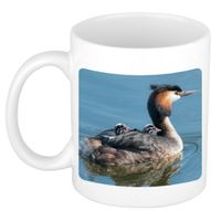 Dieren foto mok fuut vogel - vogels beker wit 300 ml - thumbnail