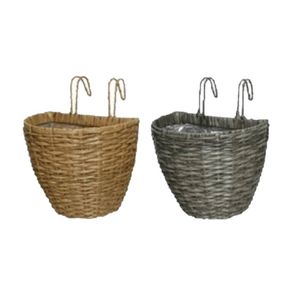 Set van 2x stuks balkonmanden/plantenmanden/plantenbakken grijs en bruin rotan 38 cm - Plantenbakken