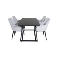 IncaBLBL eethoek eetkamertafel uitschuifbare tafel lengte cm 160 / 200 zwart en 4 Comfort eetkamerstal fluweel - thumbnail