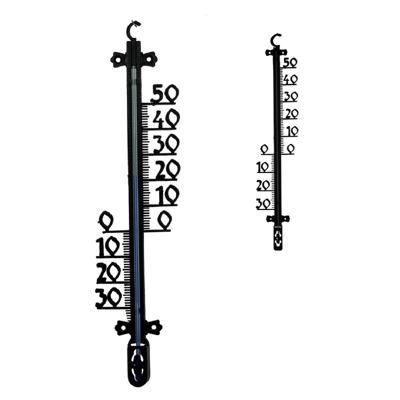 Buitenthermometers - 2x stuks - voor tuin / buiten - 25 cm en 65 cm - zwart - buitenthermometers