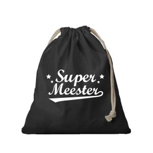 1x Canvas cadeautasje Super Meester zwart met koord 25 x 30 cm