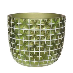 Ideas4seasons Bloempot ruit motief Hanoi - metallic groen - D14xH12 cm