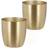 2x stuks plantenpot/Bloempot van metaal in het goud D16 en H15 cm