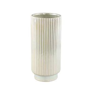 PTMD Eviera Pearl shiny glazed ceramic pot ribbed round