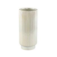 PTMD Eviera Pearl shiny glazed ceramic pot ribbed round - thumbnail