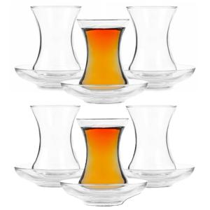 Pasabache Theeglazen Marokko - helder transparant glas - 6x stuks - 130 ml - met schotels