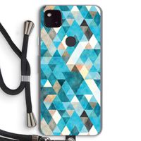 Gekleurde driehoekjes blauw: Pixel 4a 5G Transparant Hoesje met koord