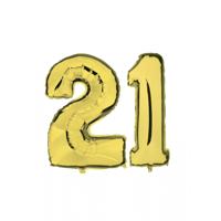 21 jaar verjaardag - Folie ballon cijfers - goud - 88 cm - versiering