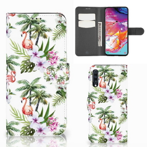 Samsung Galaxy A70 Telefoonhoesje met Pasjes Flamingo Palms