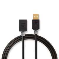 Nedis CCBW60010AT30 Usb-kabel Usb 2.0 Usb-a Male Usb-a Female 480 Mbps Verguld 3.00 M Rond Pvc Antraciet Doos - thumbnail