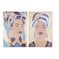 Schilderij DKD Home Decor 83 x 4,5 x 123 cm Koloniaal 80 x 3 x 120 cm Afrikaanse (2 Stuks)