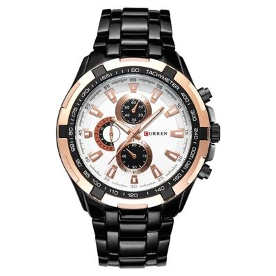 CURREN 8023 mannen RVS analoge sport quartz horloge (zwart geval gouden ring wit gezicht)