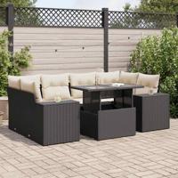 7-delige Loungeset met kussens poly rattan zwart