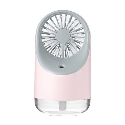 Multifunctionele USB-oplaad spray bevochtiging Desktop elektrische ventilator met LED warm gele Lees lamp ondersteuning 3 snelheidsregeling (roze)