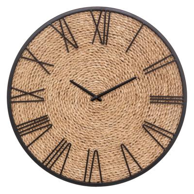 Wandklok/muur klok Mumbai - Dia 50 cm - metaal/jute - beige/zwart - keuken/kamer