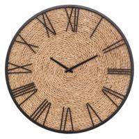 Wandklok/muur klok Mumbai - Dia 50 cm - metaal/jute - beige/zwart - keuken/kamer