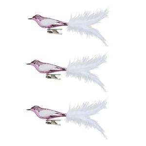 12x stuks decoratie vogels op clip roze 20 cm