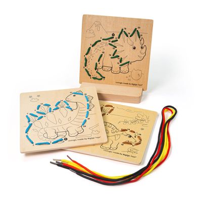 Bigjigs rijgen op nummer dinosaurus hout