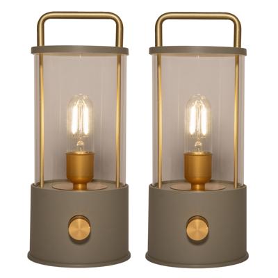 Camping tafellamp/lantaarn Elin - 2x - groen - 25 cm - dimbaar - draadloos/oplaadbaar USB - buiten