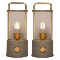 Camping tafellamp/lantaarn Elin - 2x - groen - 25 cm - dimbaar - draadloos/oplaadbaar USB - buiten