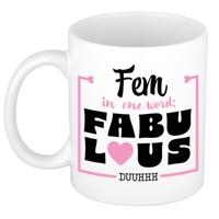 Naam mok Fem - wit - Fabulous - keramiek - 300 ml - cadeau collega beker