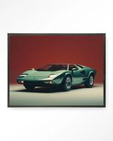 Urban Cotton Wandkleed 'Vintage Lamborghini' 145 x 190cm in Floating Frame - black
