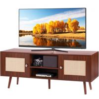 VEVOR Rotan tv-meubel, tv-meubel Boho tv-meubel voor 140 cm tv, retro tv-meubel, rotan tv-console met verstelbare planken en 2 deuren, voor woonkamer, mediaruimte, walnoot