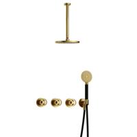 Hotbath Cobber - CW7067 - Inbouw Regendoucheset - Geborsteld Messing PVD - 2 Stopkranen - Thermostatisch - Plafondbuis 30 cm - Hoofddouche 200 mm - Ronde Handdouche 3 Standen - Waterbesparend