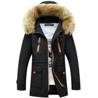 Long Section Cotton Suit Men Plus Velvet Thick Warm Jacket Large Fur Collar Coat Lovers Jacket Size:M(Black) Long Section Cotton Suit Men Plus Velvet Thick Warm Jacket Large Fur Collar Coat Lovers Jacket Size:M(Black)
