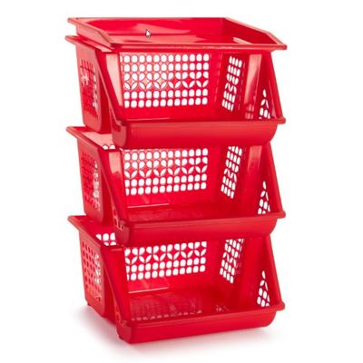 Opbergkrat - 3x - rood - 3 vakken - 62 cm - Stapelkratten - Stapelbare manden