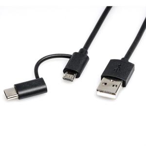 ROLINE Kabel USB Micro B + Typ C M/M to USB2.0 A M, OTG, zwart, 1 m