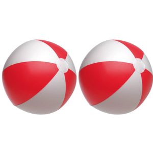 2x stuks Opblaasbare strandballen rood/wit 28 cm