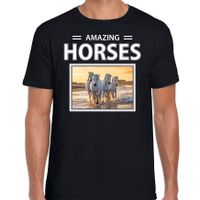 Witte paarden t-shirt met dieren foto amazing horses zwart voor heren - thumbnail