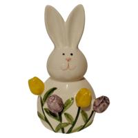 Mansion Atmosphere Deco konijn met tulpen 8,8x7,3x14,3cm