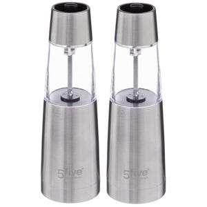 Set van 2x stuks electrische pepermolens RVS/glas zilver 19 cm