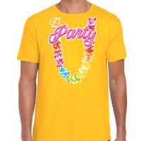 Tropical party T-shirt voor heren - bloemenkrans - geel - carnaval/themafeest