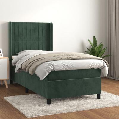 Boxspring met matras fluweel donkergroen 100x200 cm