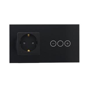 Rome Touch zwart-glas LED dimmer en stopcontact combinatie compleet - 2draads