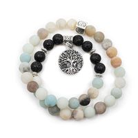 Edelsteen Armband Amazoniet/ Lavasteen Mala met Tree of Life - thumbnail