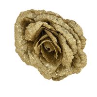 1x stuks decoratie bloemen roos goud glitter op clip 18 cm - thumbnail